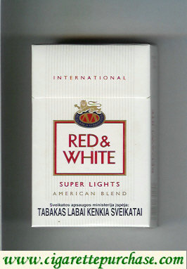 Red and White Super Lights International American Blend cigarettes hard box