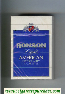 Ronson Lights American First Quality Cigarettes white and blue hard box
