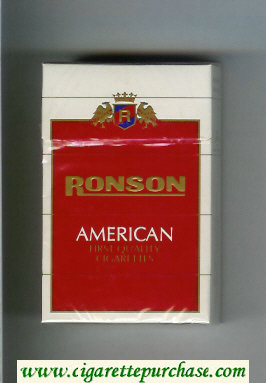 Ronson American First Quality Cigarettes white and blue hard box