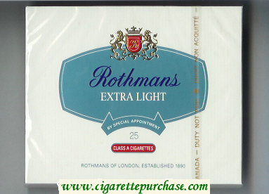 Rothmans Extra Light By Special Appointment 25 cigarettes wide flat hard box