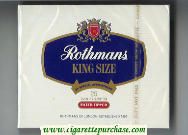 Rothmans King Size Filter Tipped By Special Appointment 25 cigarettes wide flat hard box