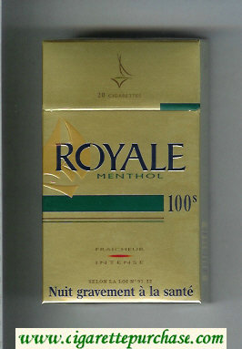 Royale Menthol 100s cigarettes gold and green hard box