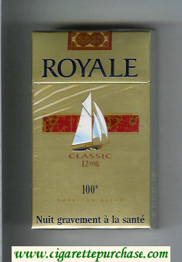 Royale Classic 12 mg American Blend 100s cigarettes gold and red hard box