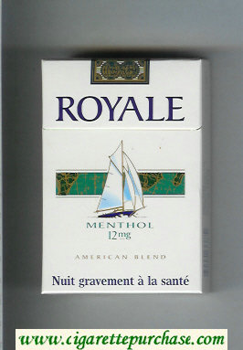 Royale Menthol 12 mg American Blend cigarettes white and green hard box