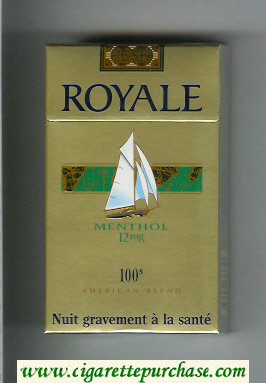 Royale Menthol 12 mg 100s American Blend cigarettes gold and green hard box