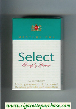 Select Simply Green Menthol One cigarettes hard box