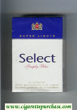 Select Simply Blue Super Lights cigarettes hard box