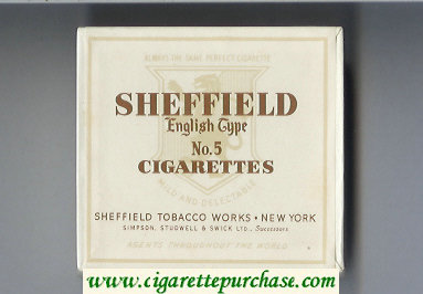 Sheffield English Type No 5 Cigarettes Mild and Delectable cigarettes wide flat hard box