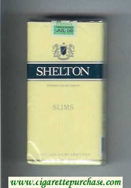 Shelton Slims Teores Redusidos 100s Cigarettes yellow and blue soft box