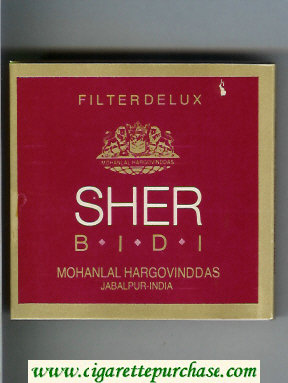 Sher Bidi Filter Delux Cigarettes wide flat hard box