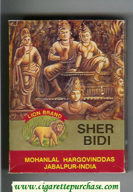 Sher Bidi Lion Brand 100s Cigarettes wide flat hard box