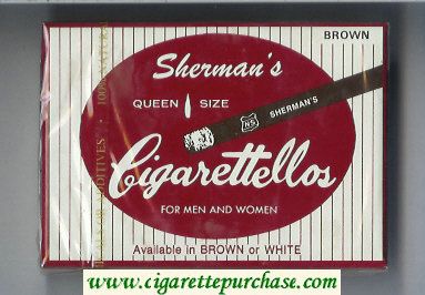 Sherman's Cigarettellos Brown Cigarettes wide flat hard box
