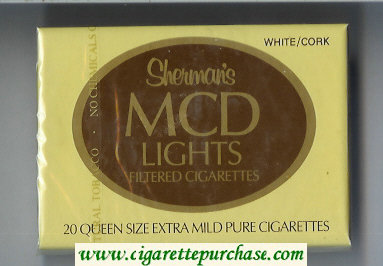 Sherman's MCD Lights Filtered White Cork Cigarettes wide flat hard box