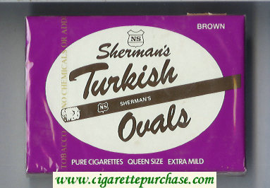 Sherman's Turkish Ovals Brown Cigarettes wide flat hard box