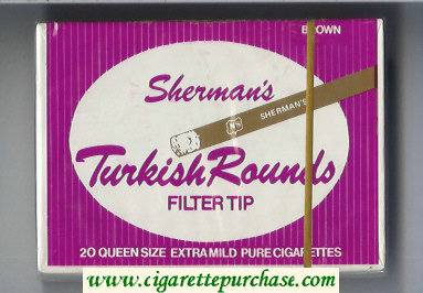 Sherman's Turkish Rounds Filter Tip Brown Cigarettes wide flat hard box