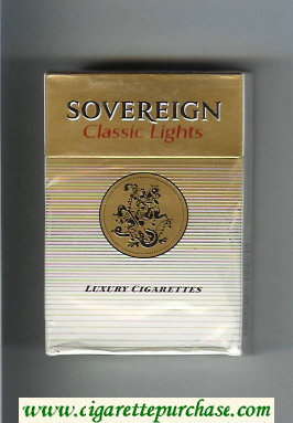Sovereign Classic Lights cigarettes gold and white hard box