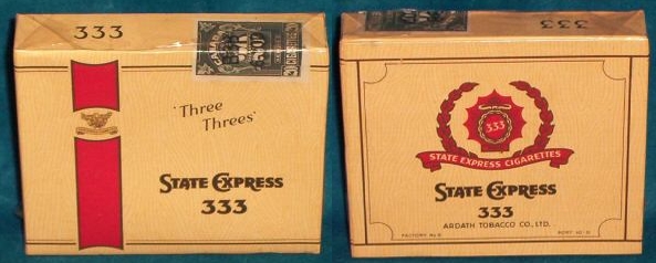 Three Threes State Express 333 cigarettes wide flat hard box