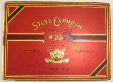 State Express 333 Cork Tipped Virginia 25 cigarettes wide flat hard box