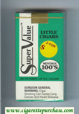 Super Value 100s Menthol 100s Little Cigars Cigarettes soft box