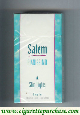 Discount Salem Pianissimo Slim Lights Menthol Fresh 100s cigarettes hard box