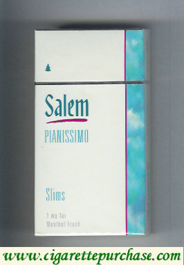 Discount Salem Pianissimo Slims Menthol Fresh 100s cigarettes hard box