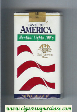 Taste of America Menthol Lights 100s cigarettes soft box