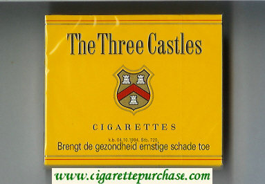 The Three Castles cigarettes yellow wide flat hard box