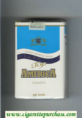 Top America Flavor American Blend Lights cigarettes white and blue soft box