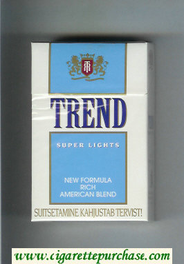 Trend Super Lights New Formula Rich American Blend cigarettes hard box