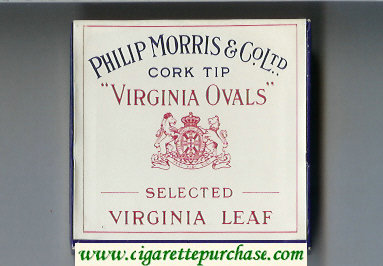 Virginia Ovals Cork Tip Selected Virginia Leaf cigarettes wide flat hard box