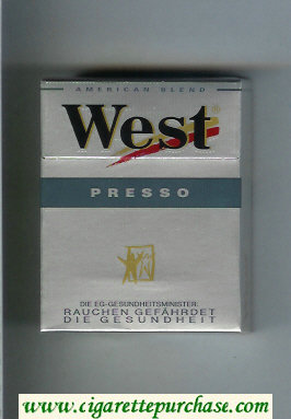 West 'R' Presso American Blend cigarettes hard box