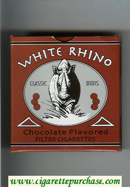 White Rhino Classic Bidis Chocolate Flavored Filter cigarettes wide flat hard box