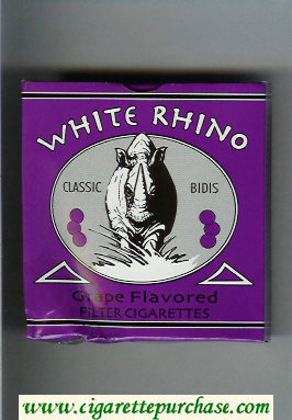 White Rhino Classic Bidis Grape Flavored cigarettes wide flat hard box