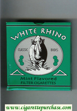 White Rhino Classic Bidis Mint Flavored cigarettes wide flat hard box