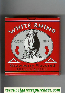 White Rhino Classic Bidis Strawberry Flavored cigarettes wide flat hard box