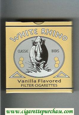 White Rhino Classic Bidis Vanilla Flavored cigarettes wide flat hard box