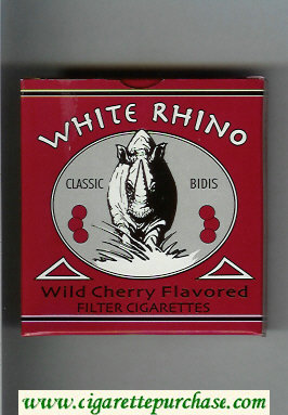 White Rhino Classic Bidis Wild Cherry Flavored cigarettes wide flat hard box