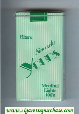Yours Sincerely Menthol Lights 100s cigarettes soft box
