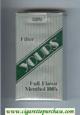 Yours 'R' Full Flavor Menthol 100s cigarettes silver and green soft box