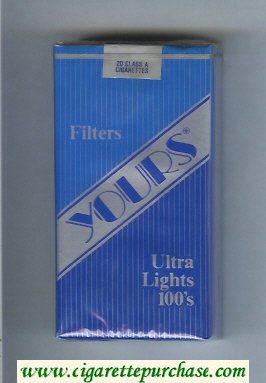Yours 'R' Ultra Lights 100s cigarettes blue and silver and dark blue soft box